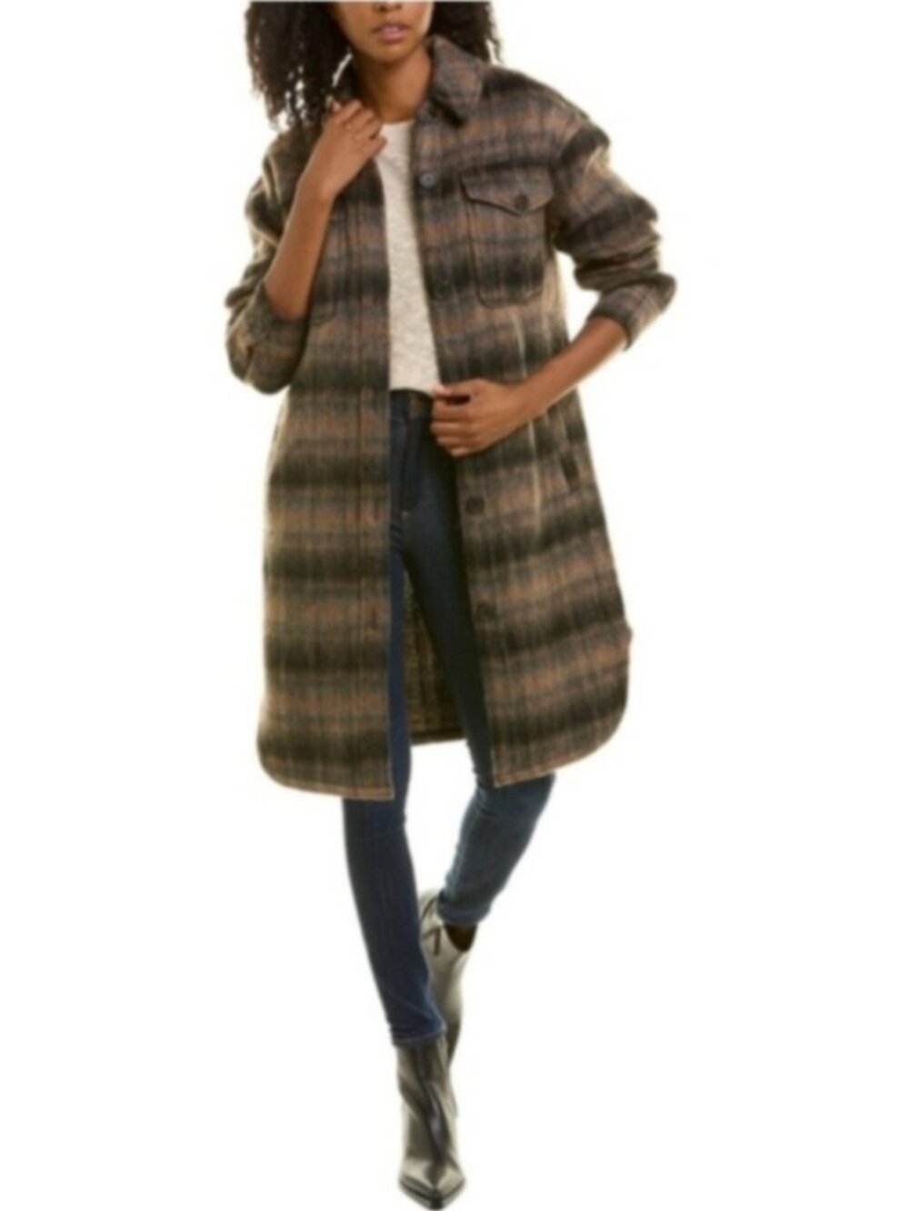 7 For All Mankind Brushed Plaid Longline Shacket Shirt Jacket